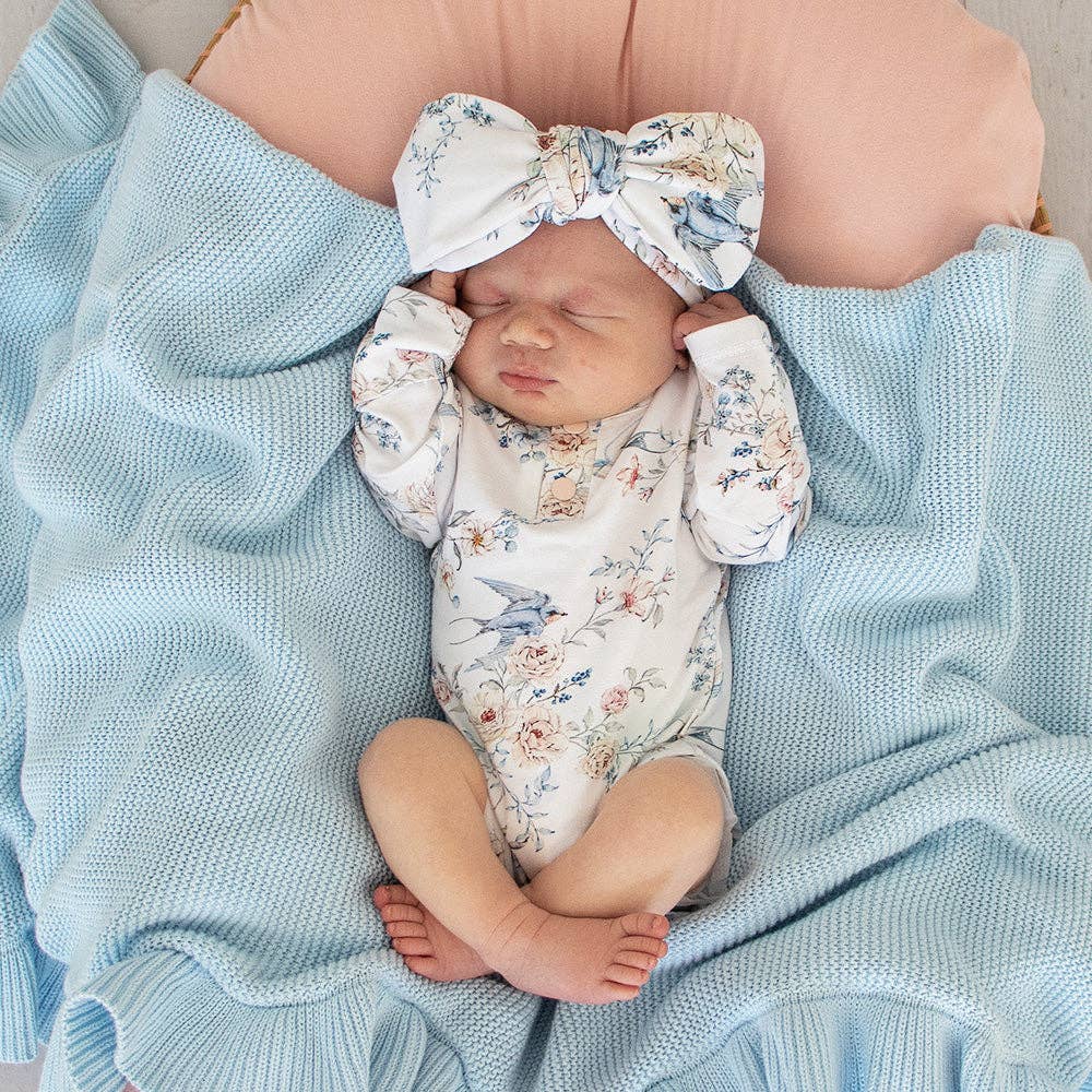 Sweet Swallows Long Sleeve Organic Bodysuit with Frill: 0-3 Months (000)