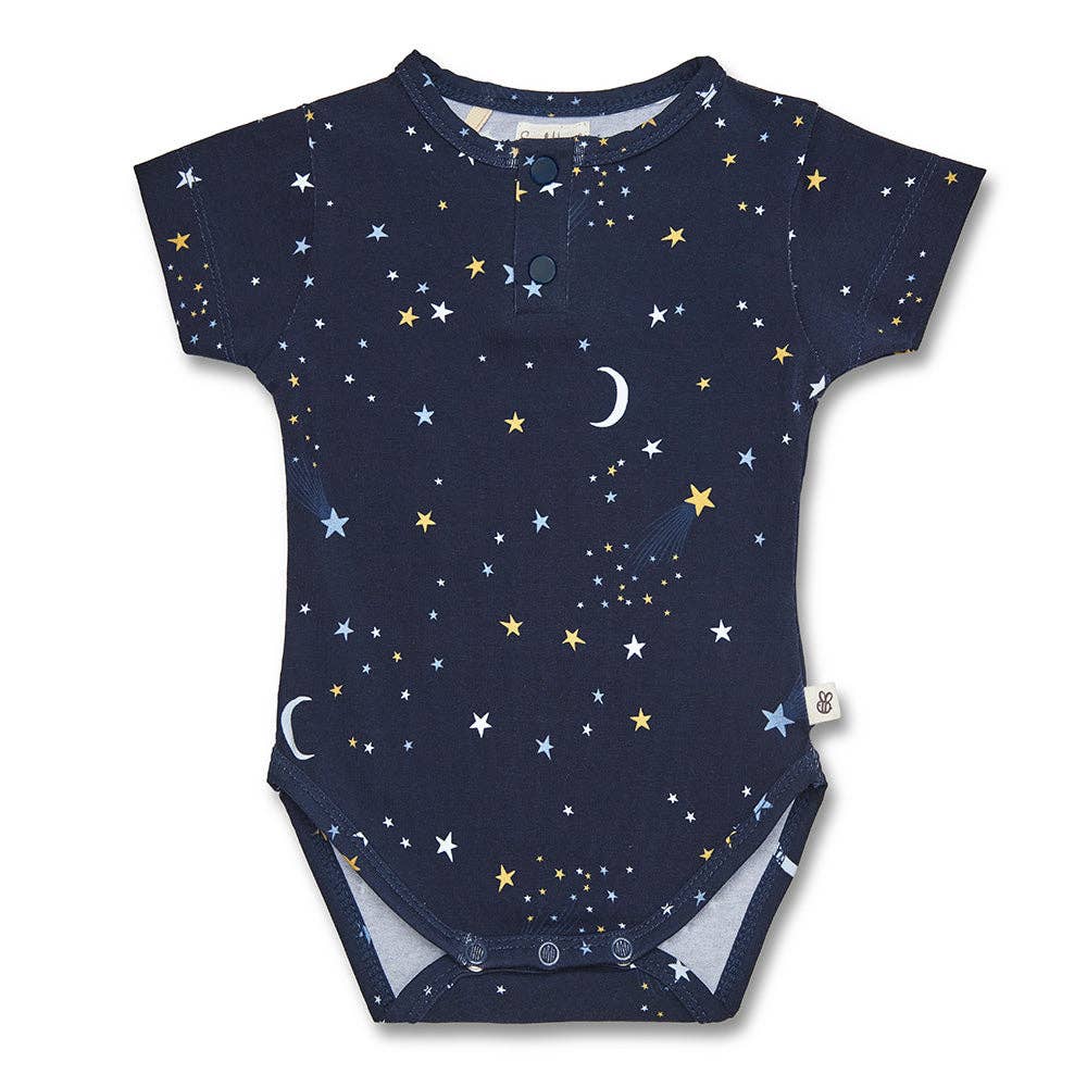 Starry Night Short Sleeve Organic Bodysuit: 0-3 Months (000)