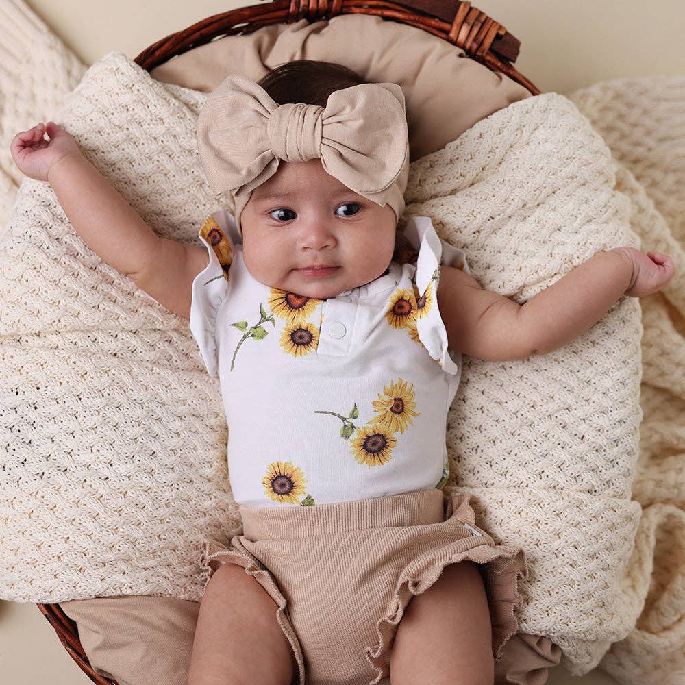 Sunflower Short Sleeve Organic Bodysuit with Frill: 3-6 Months (00)