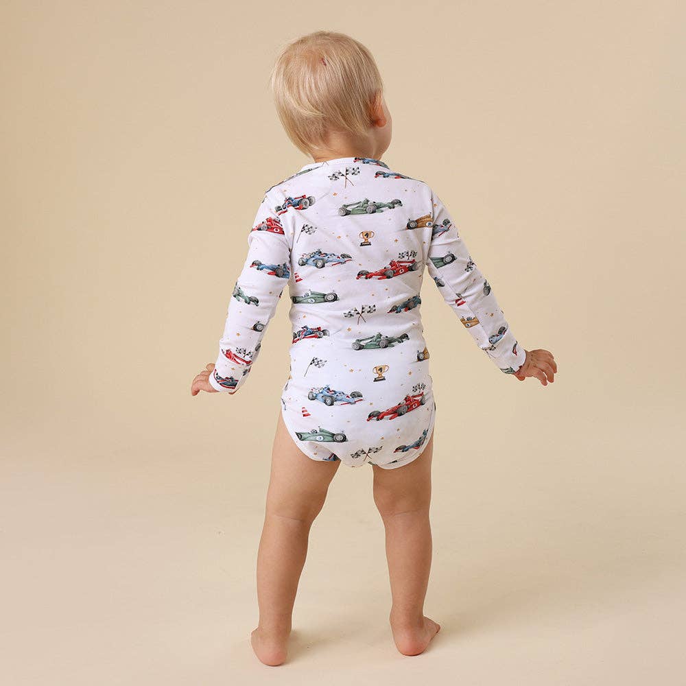 Little Racers Long Sleeve Organic Bodysuit: 3-6 Months (00)