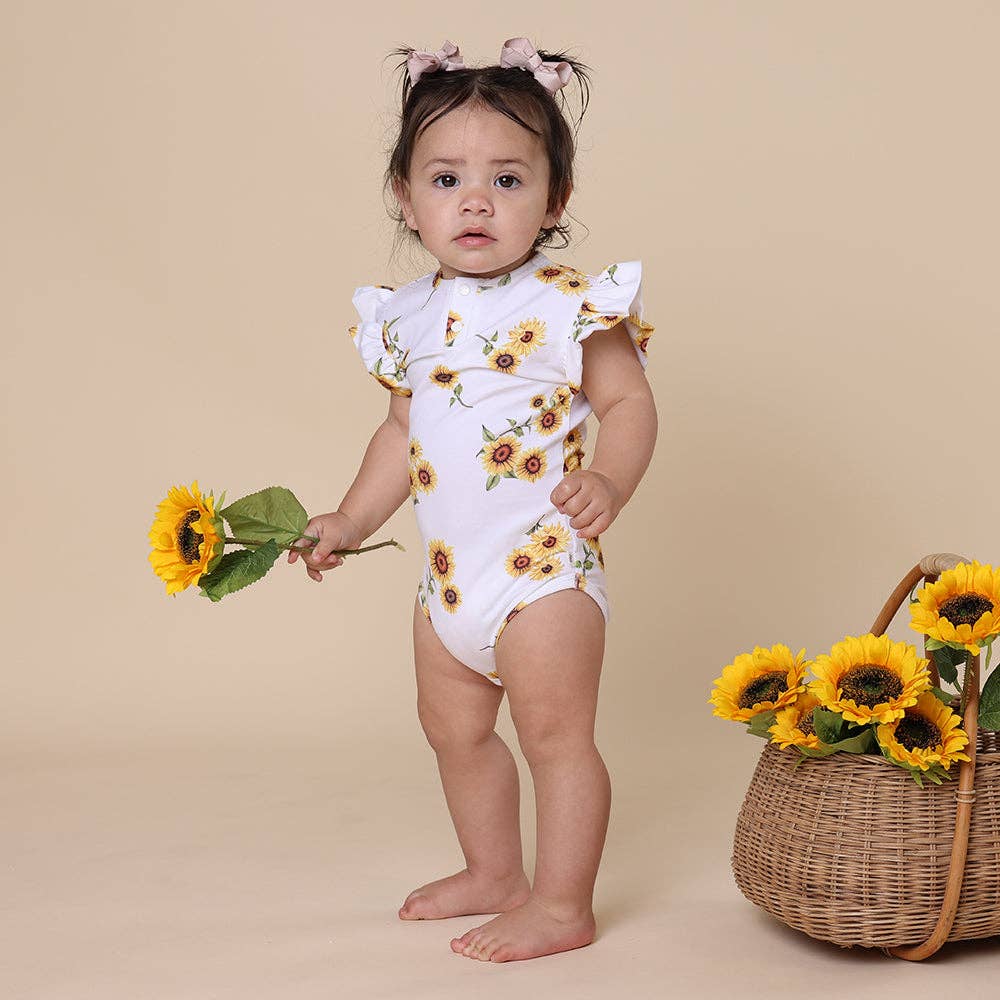 Sunflower Short Sleeve Organic Bodysuit with Frill: 3-6 Months (00)