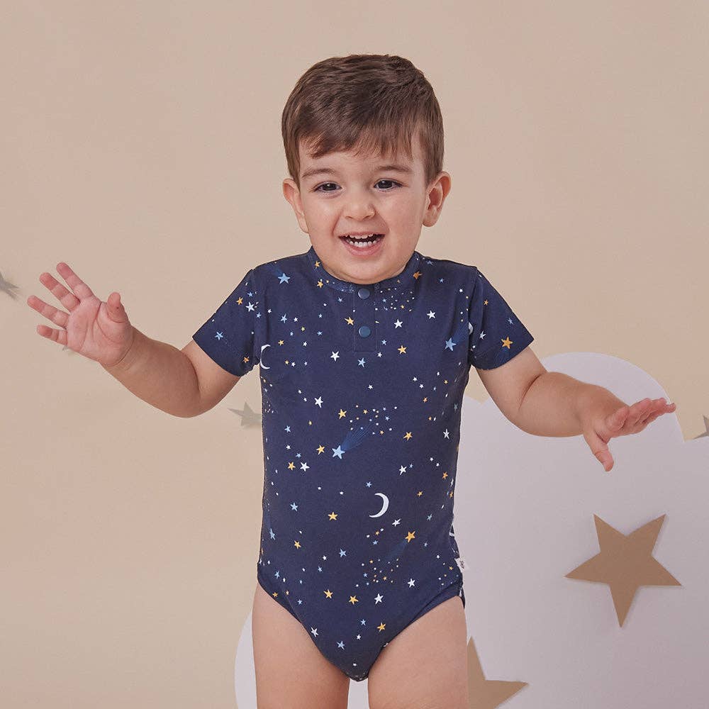 Starry Night Short Sleeve Organic Bodysuit: 3-6 Months (00)