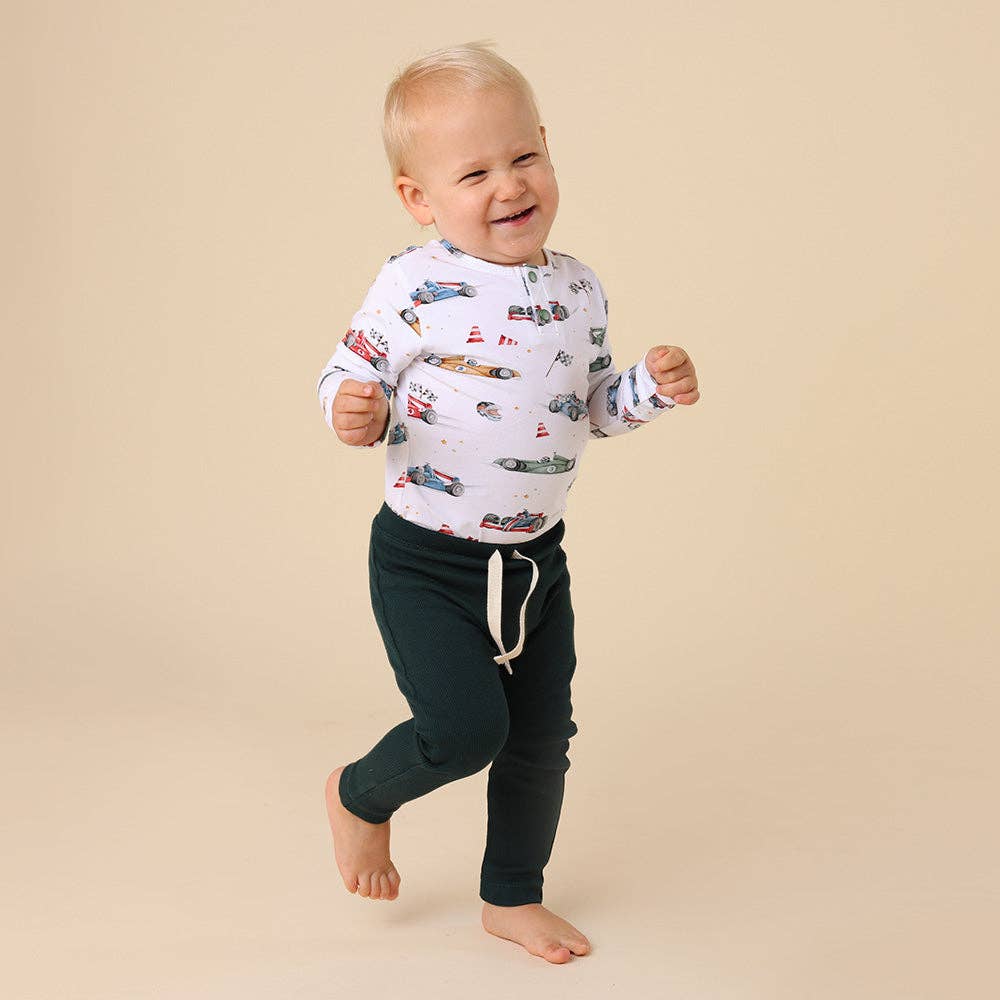 Little Racers Long Sleeve Organic Bodysuit: 3-6 Months (00)