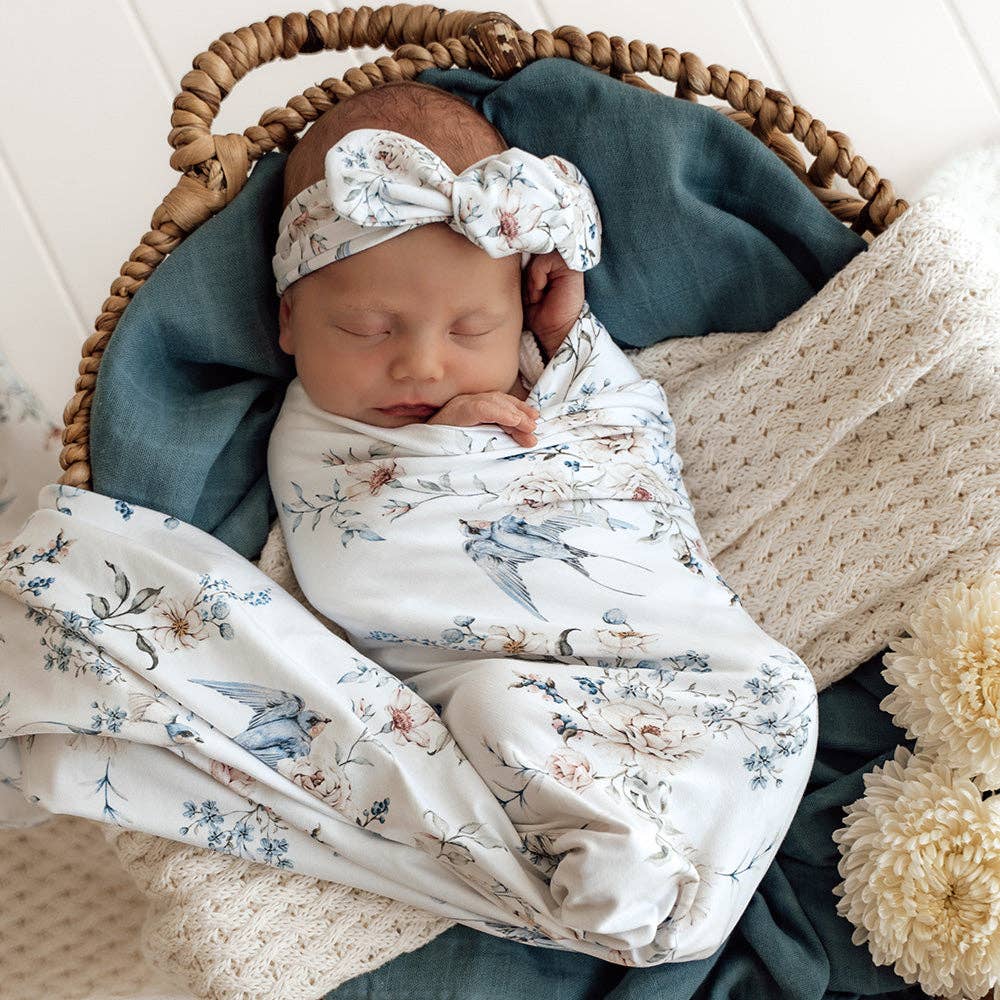 Sweet Swallows Organic Jersey Wrap & Topknot Set