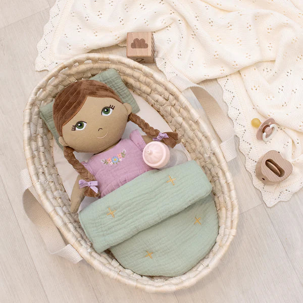 100% Cotton Rope Doll Moses Basket - Blush