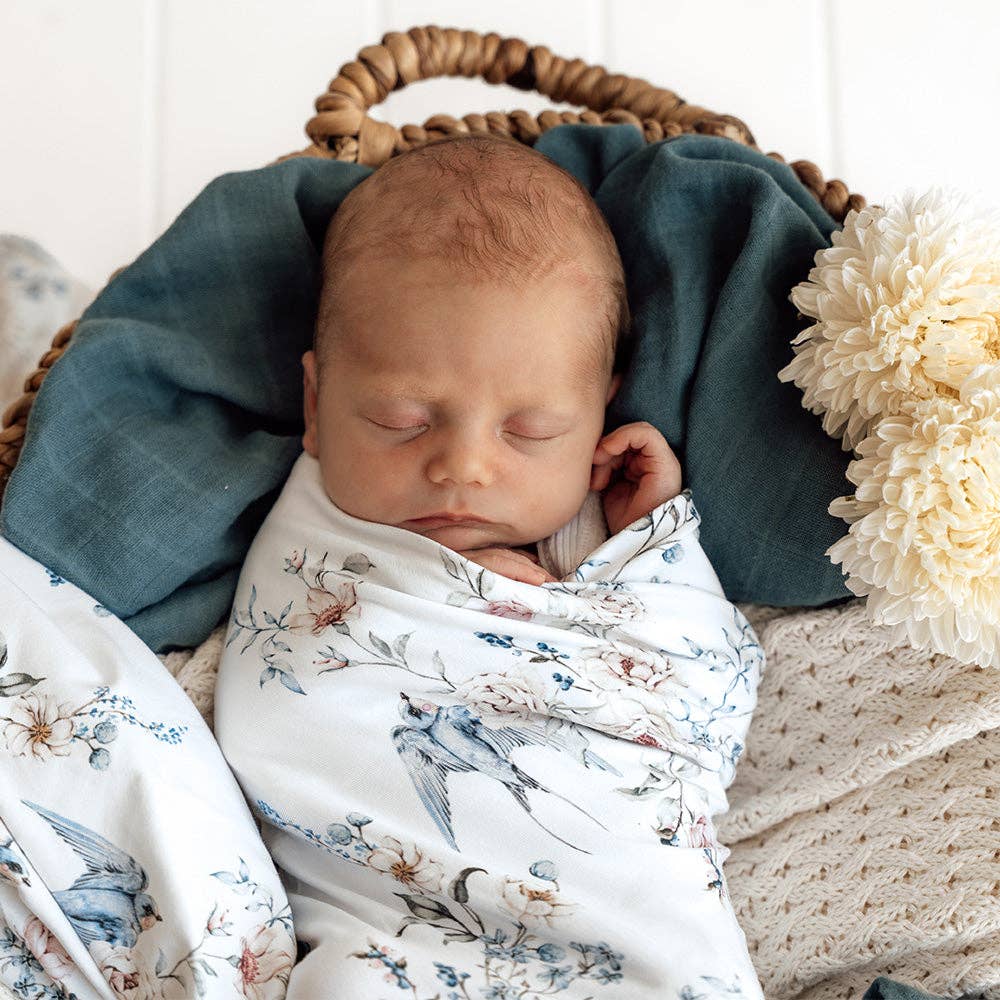 Sweet Swallows Organic Jersey Wrap & Topknot Set