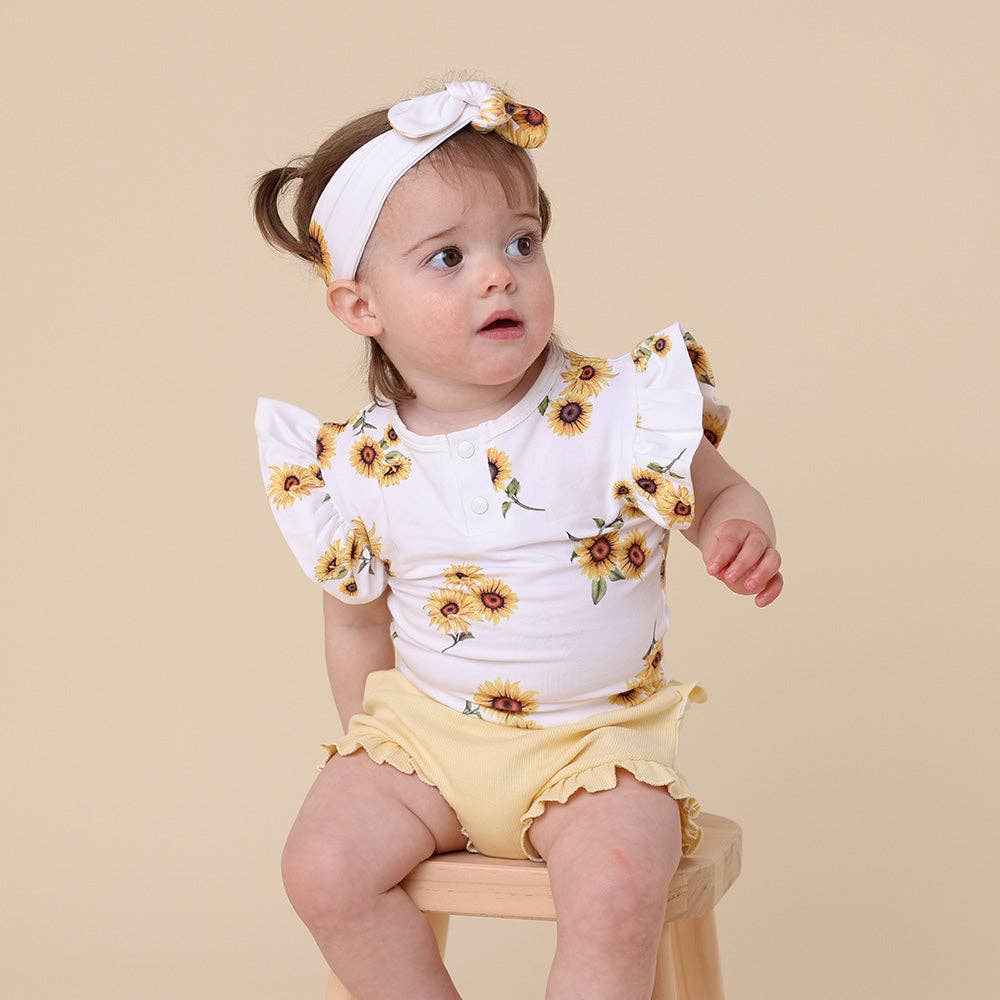 Sunflower Short Sleeve Organic Bodysuit with Frill: 3-6 Months (00)