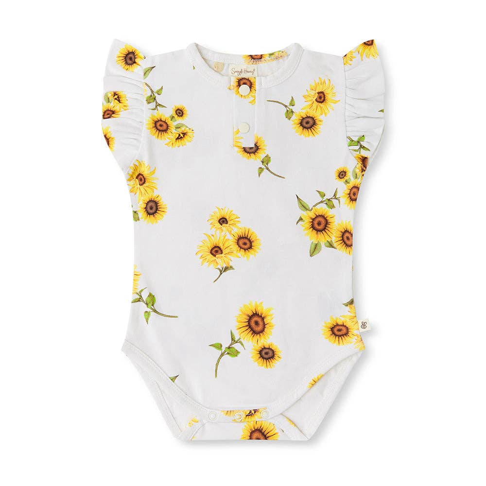 Sunflower Short Sleeve Organic Bodysuit with Frill: 3-6 Months (00)