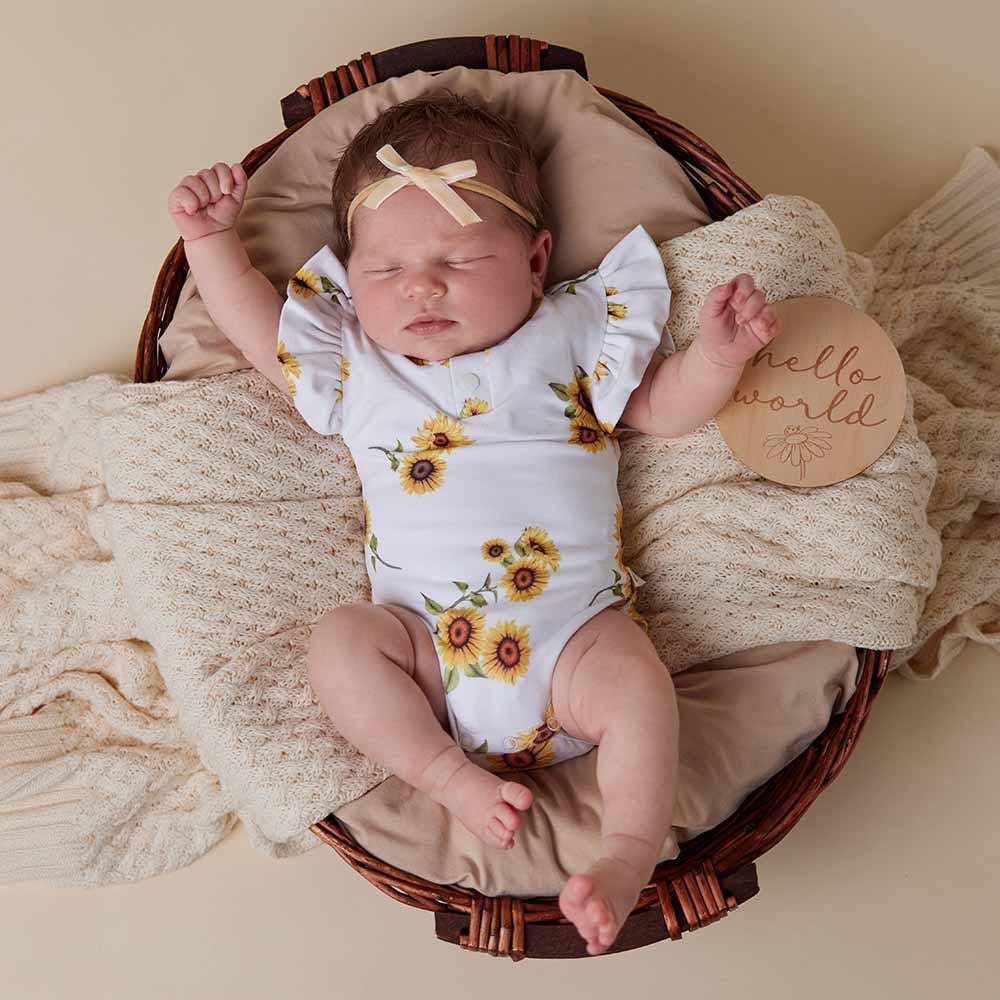 Sunflower Short Sleeve Organic Bodysuit with Frill: 3-6 Months (00)