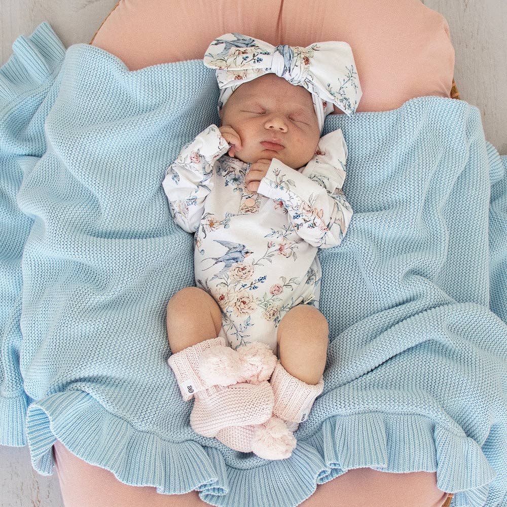Sweet Swallows Long Sleeve Organic Bodysuit with Frill: 0-3 Months (000)