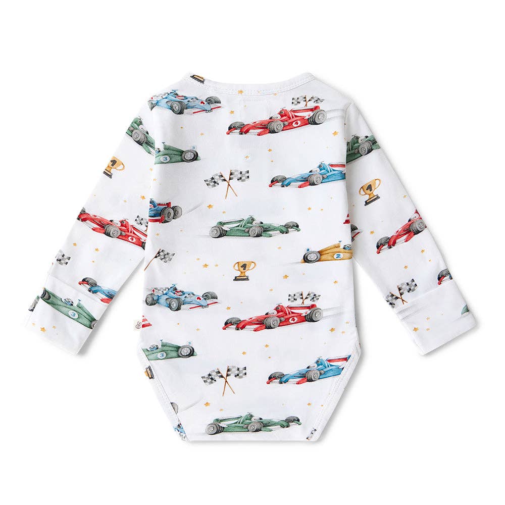 Little Racers Long Sleeve Organic Bodysuit: 3-6 Months (00)