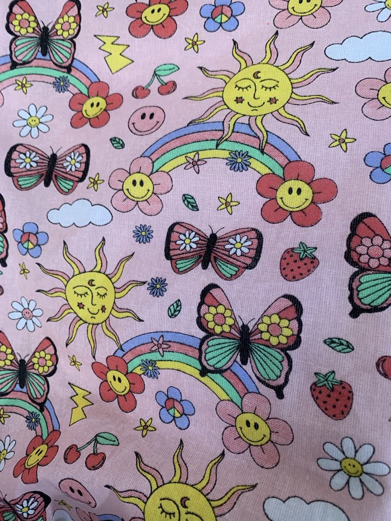 Handmade Reversible Cot Quilt- Rainbows and Butterflies