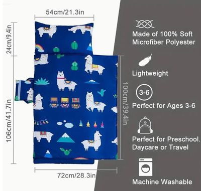 Beeweed Youngsters Nap Mat with Alpaca Pattern, Rollup Design Sleeping Bag for Youngsters - Ideal for Daycare, Preschool, Travel, and Camping