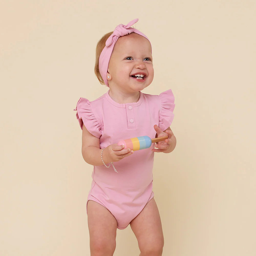 Bubblegum Short Sleeve Organic Bodysuit with Frill