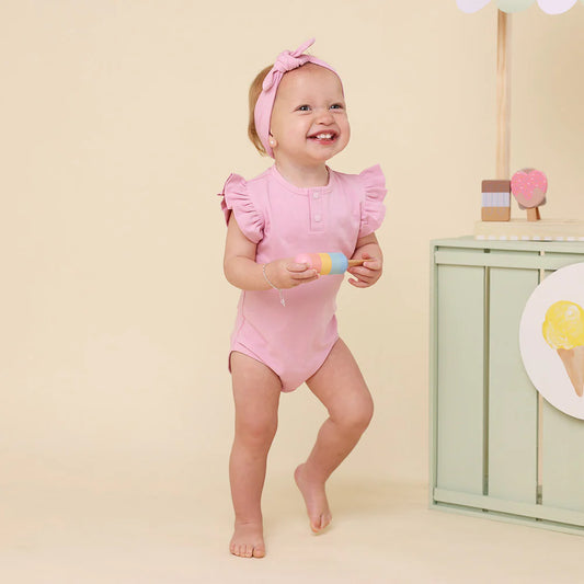 Bubblegum Short Sleeve Organic Bodysuit with Frill