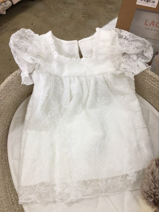 Dress, Puff sleeved, lace overlay.