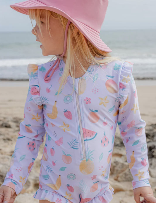 Frilly Long Sleeve Swimsuit Fruity