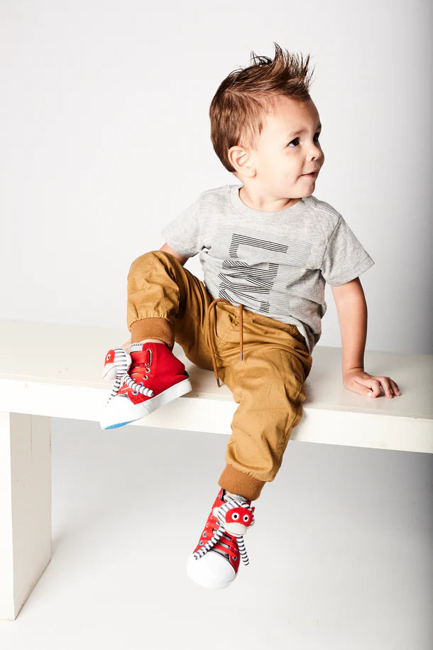 Mo the Monkey Kids High Top Sneakers - Organic Cotton Shoes with Easy Zipper