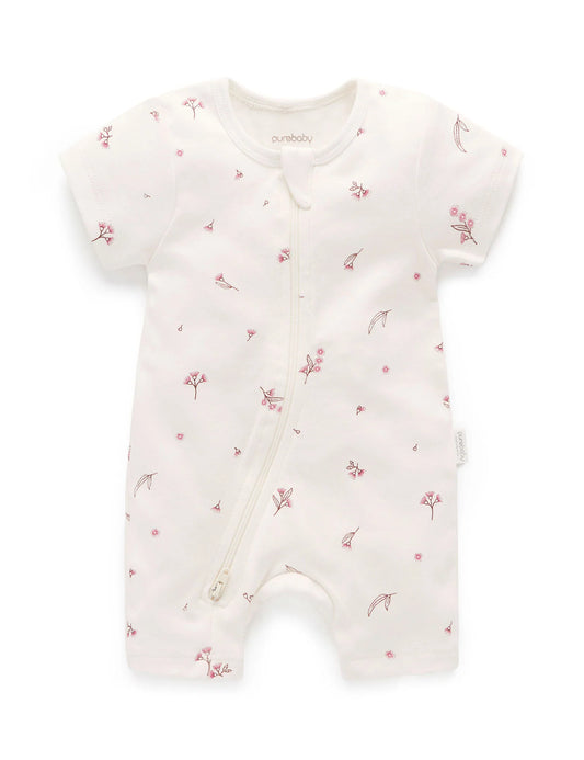 S/S SHORT LEG ZIP GROWSUIT- Vanilla Blossom