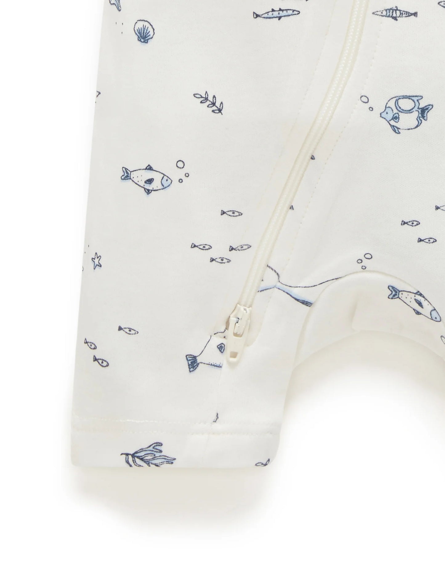 S/S SHORT LEG ZIP GROWSUIT- Vanilla Nautical