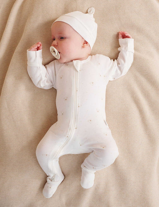 ZIP GROWSUIT & HAT SET- Vanilla Bear