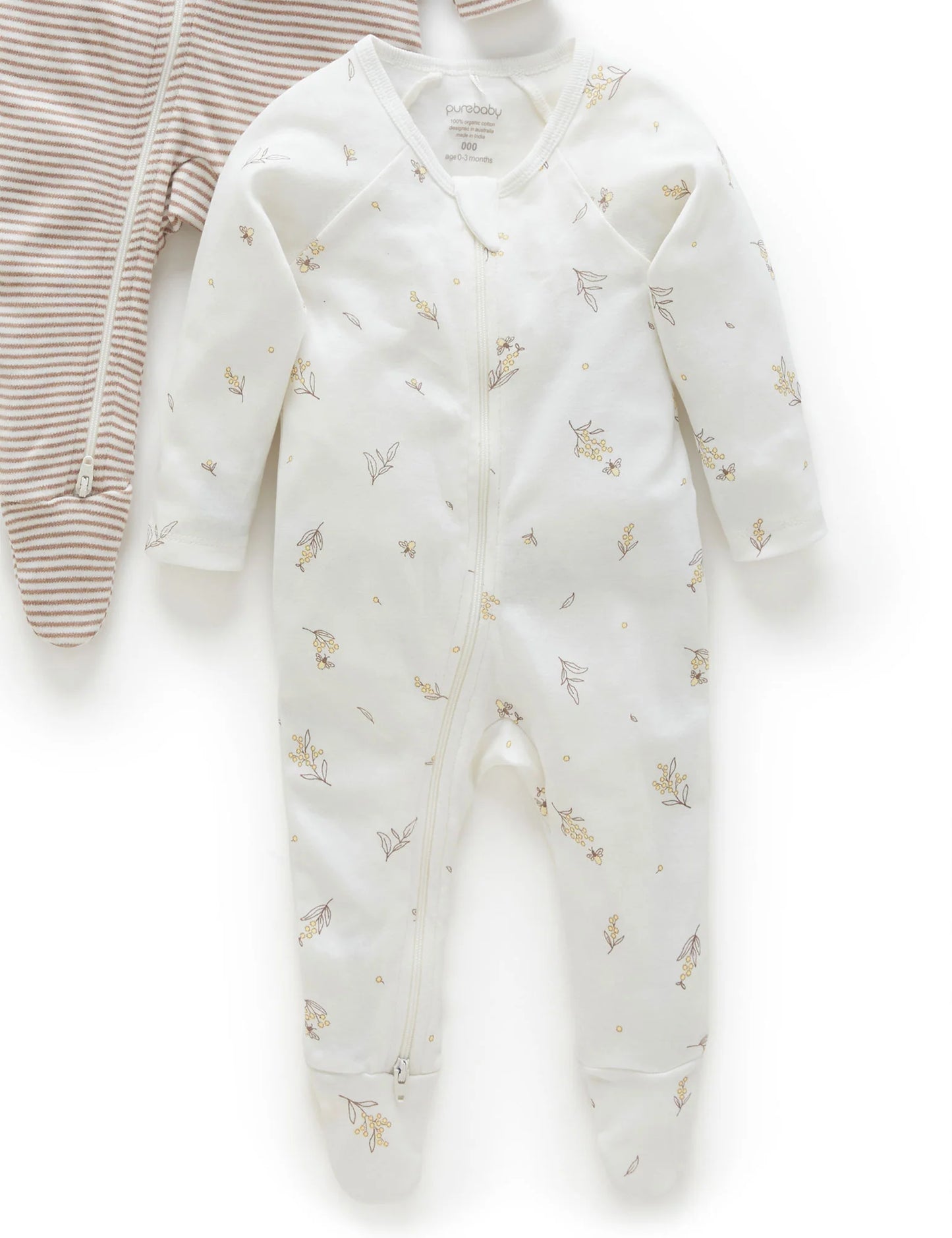 2 PACK ZIP GROWSUIT -Vanilla Wattle Bee