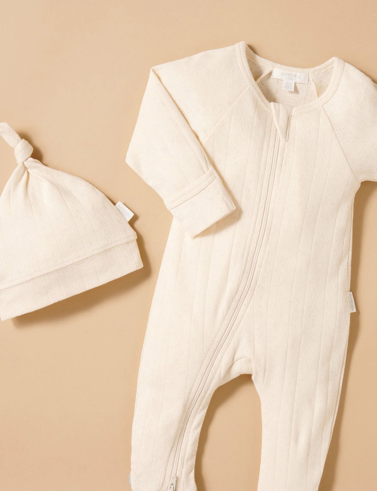 POINTELLE GROWSUIT & HAT PACK-Wheat Melange