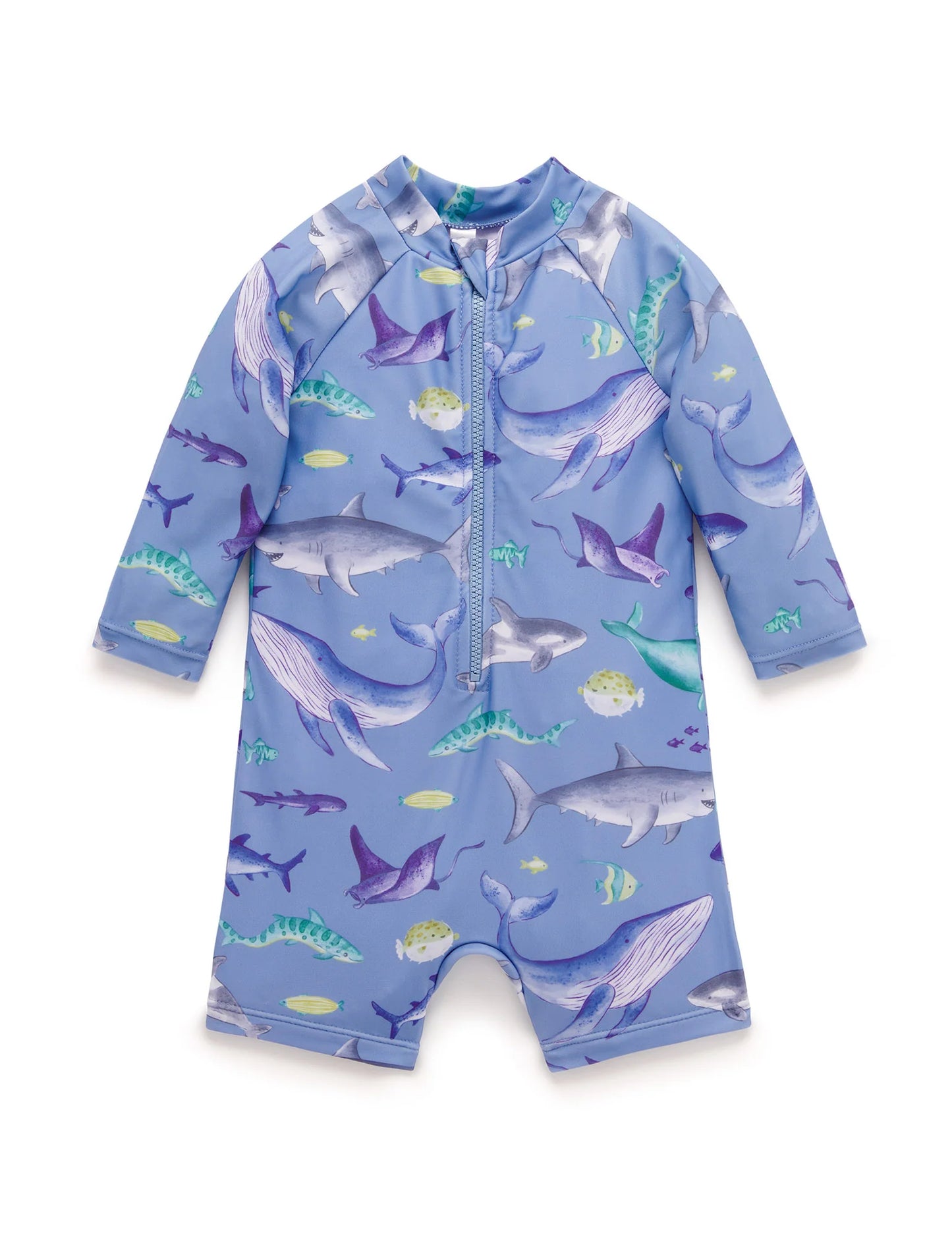 PRINTED L/S SUNSUIT- Shark