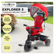 Veebee Explorer 3-stage Kids Trike With Canopy - Red