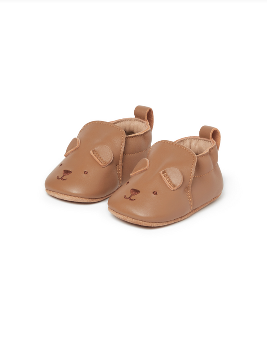 LEATHER PULL ON SLIPPER- Tan Bear