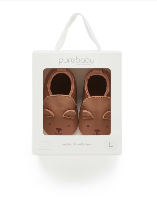 LEATHER PULL ON SLIPPER- Tan Bear