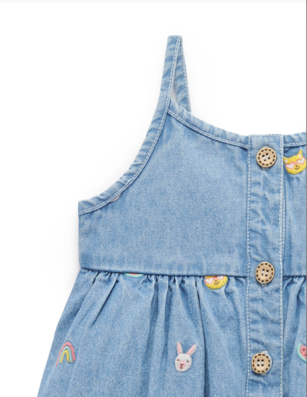 CHAMBRAY BRODERIE DRESS