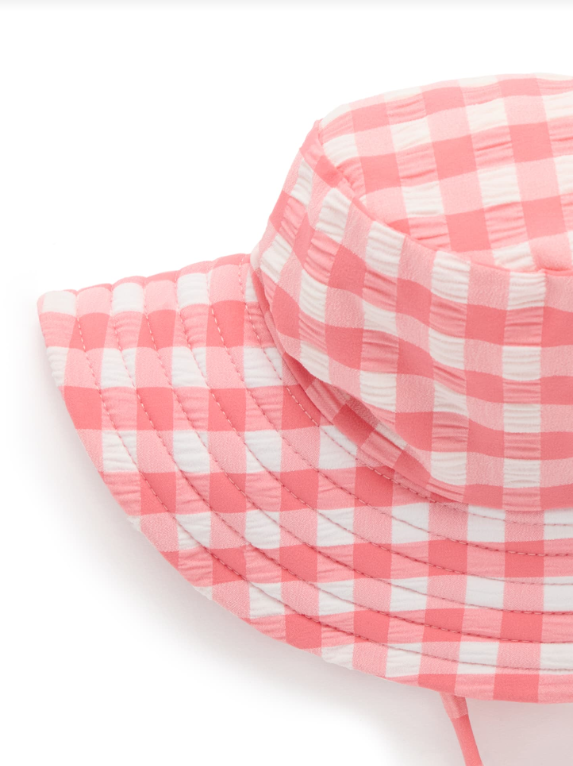 BROAD BRIM SWIM HAT-Pomegranate Gingham