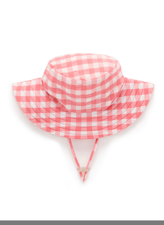 BROAD BRIM SWIM HAT-Pomegranate Gingham