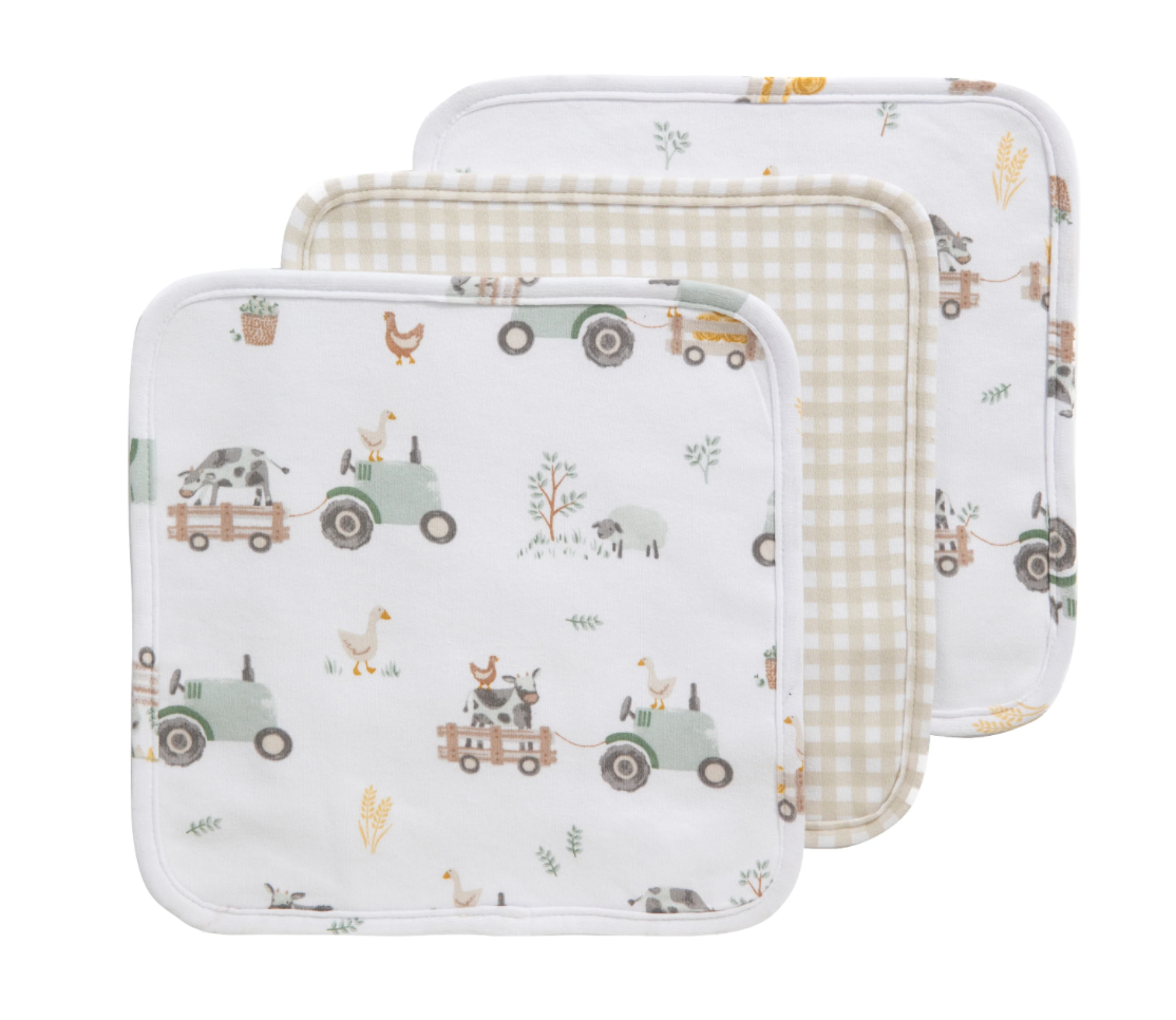 3pk Wash Cloths - Tractor Ride