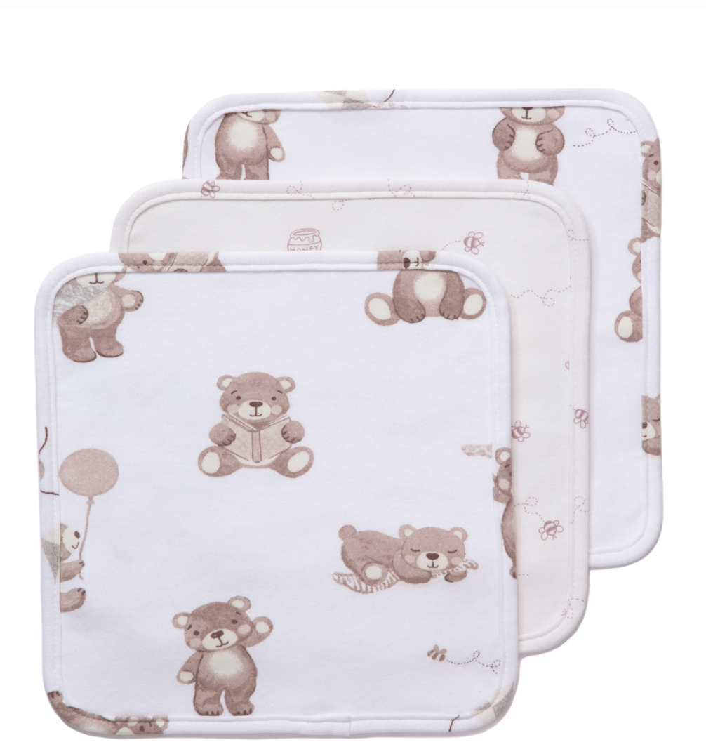 3pk Wash Cloths - Cuddly Bear