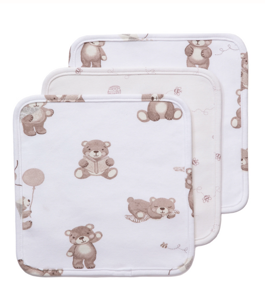 3pk Wash Cloths - Cuddly Bear