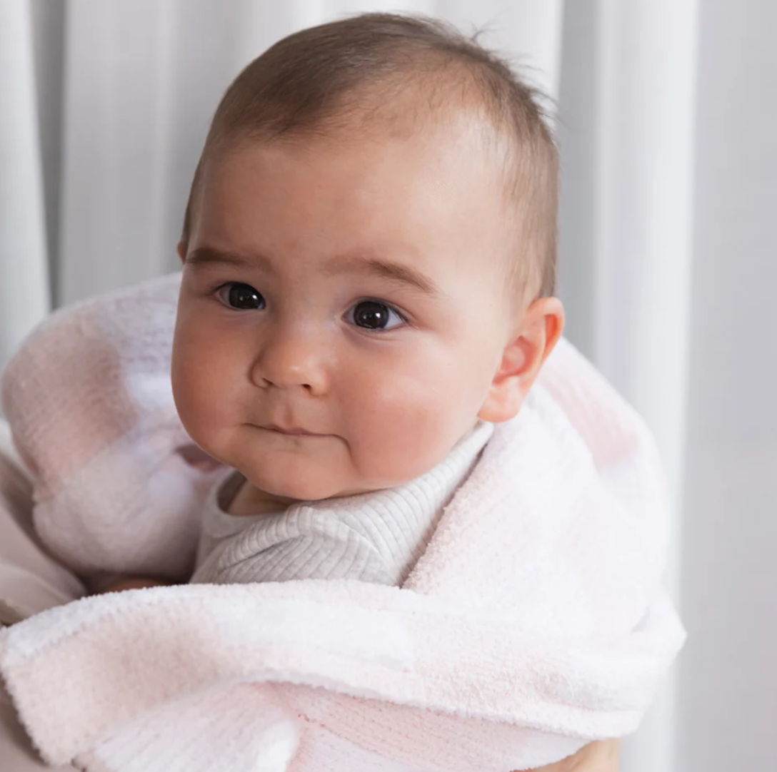 Chenille Knitted Blanket - Pink Check
