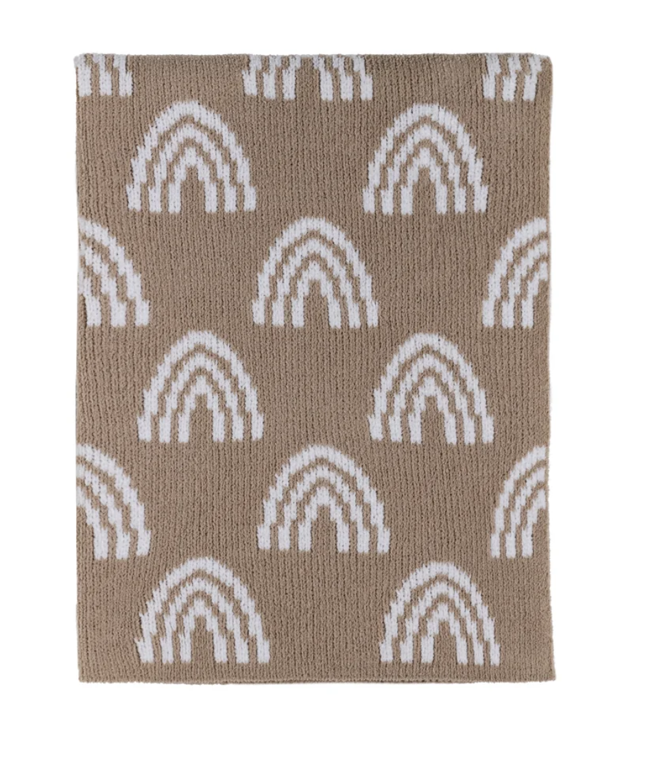 Chenille Knitted Blanket - Taupe Rainbow