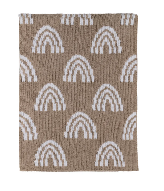 Chenille Knitted Blanket - Taupe Rainbow