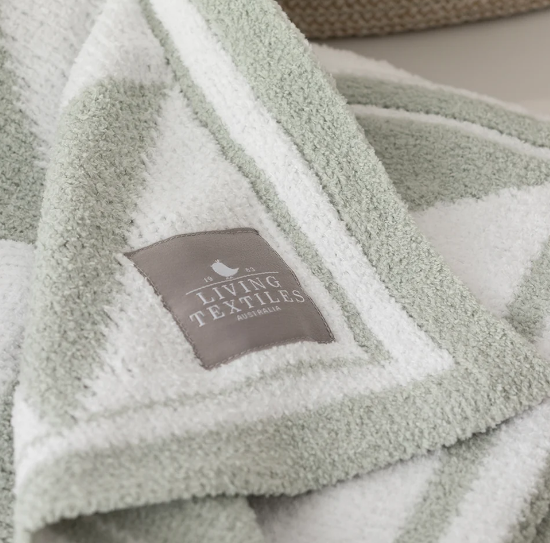 Chenille Knitted Blanket - Sage Triangle
