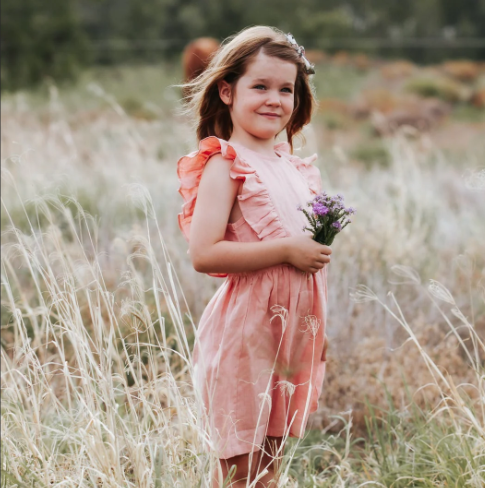 Girls Florence Summer Dress - Peach Pink Linen