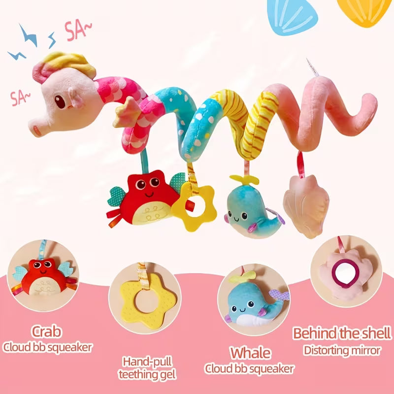 Baby Toy Stroller Spiral Plush Seahorse Bed Wrap - Sensory Activity Toy