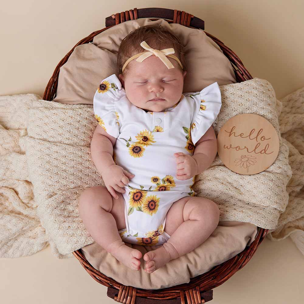 Organic Cotton Bodysuit with Frill - Sunflower Print