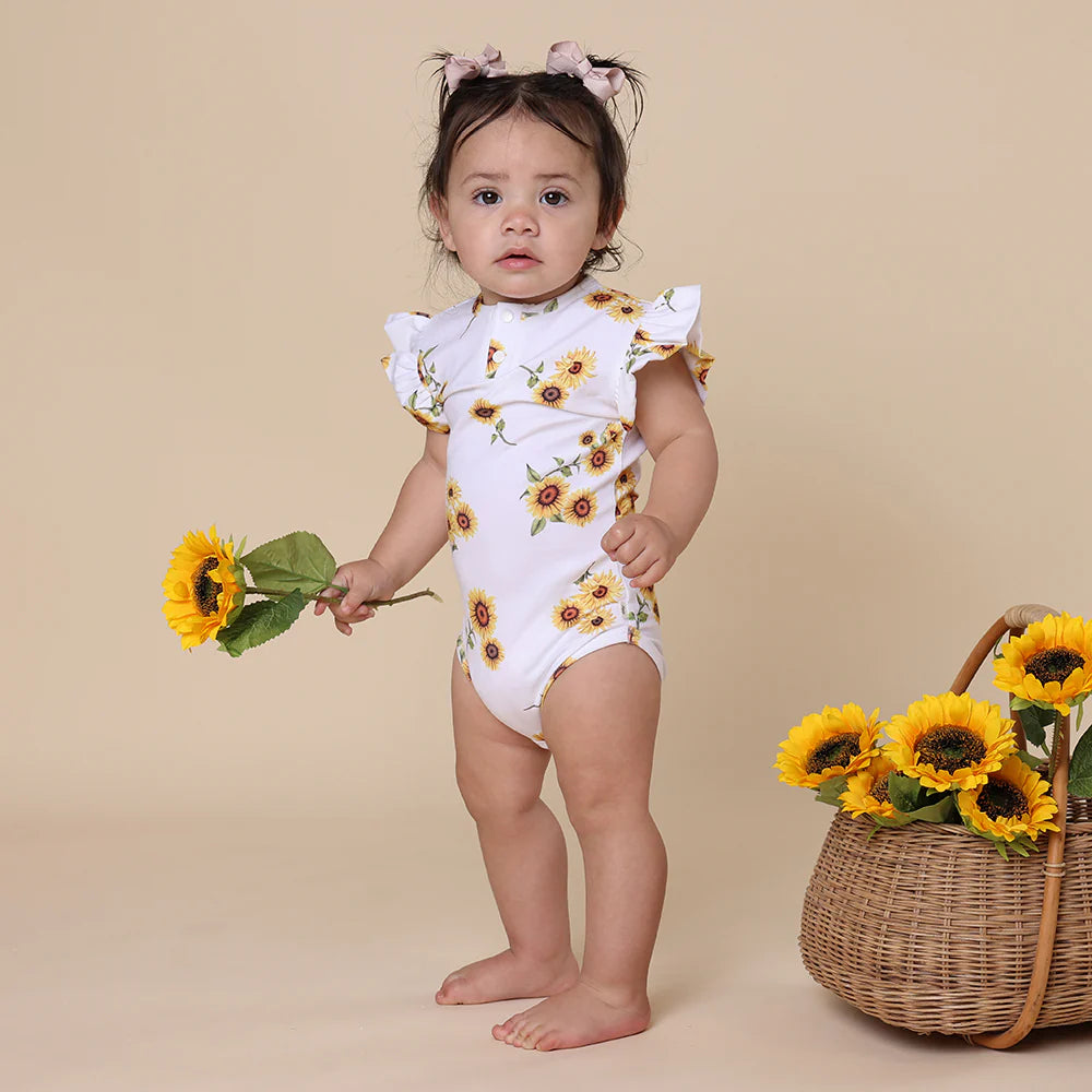 Organic Cotton Bodysuit with Frill - Sunflower Print