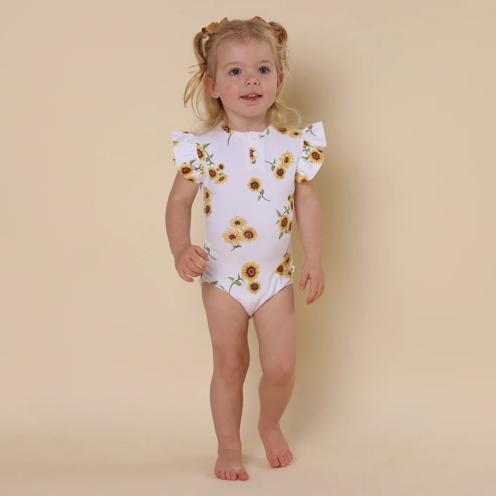 Organic Cotton Bodysuit with Frill - Sunflower Print