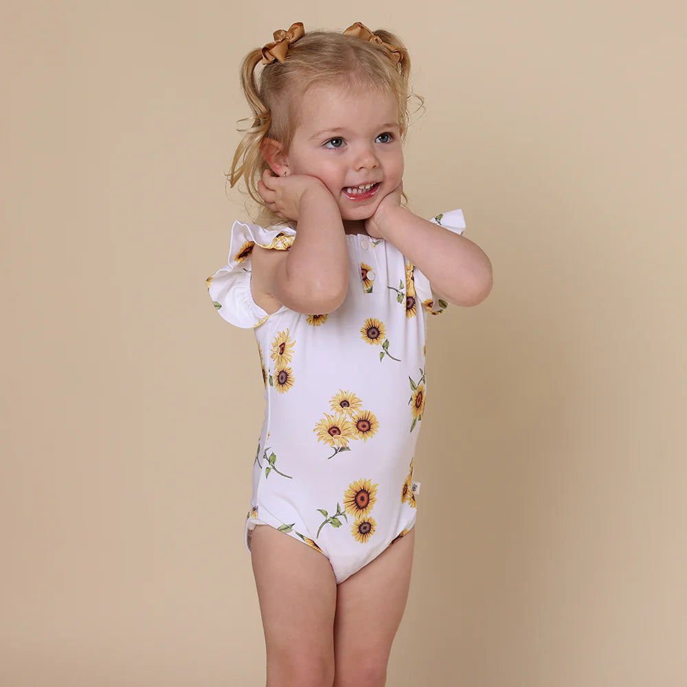 Organic Cotton Bodysuit with Frill - Sunflower Print