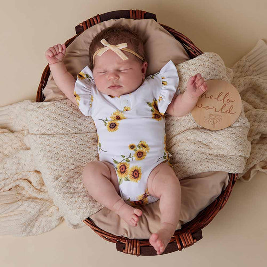 Organic Cotton Bodysuit with Frill - Sunflower Print