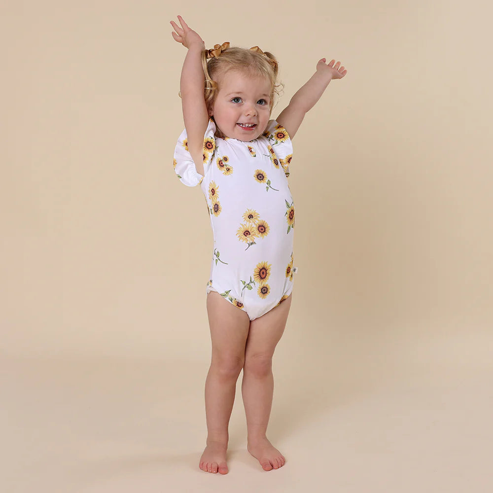 Organic Cotton Bodysuit with Frill - Sunflower Print
