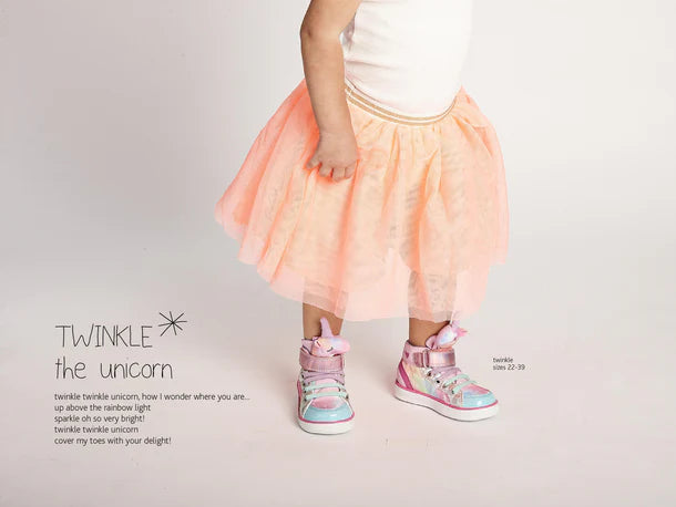 Twinkle the Unicorn Kids High Top Sneakers - Vegan Leather Shoes with Elastic Laces